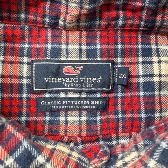 Men's Vineyard Vines 2XL Plaid Flannel Shirt Red Blue Classic Fit Tucker - Picture 4 of 8